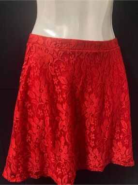 Hot Gal Red Lace Skater Skirt Large Y2K Coquette Goth